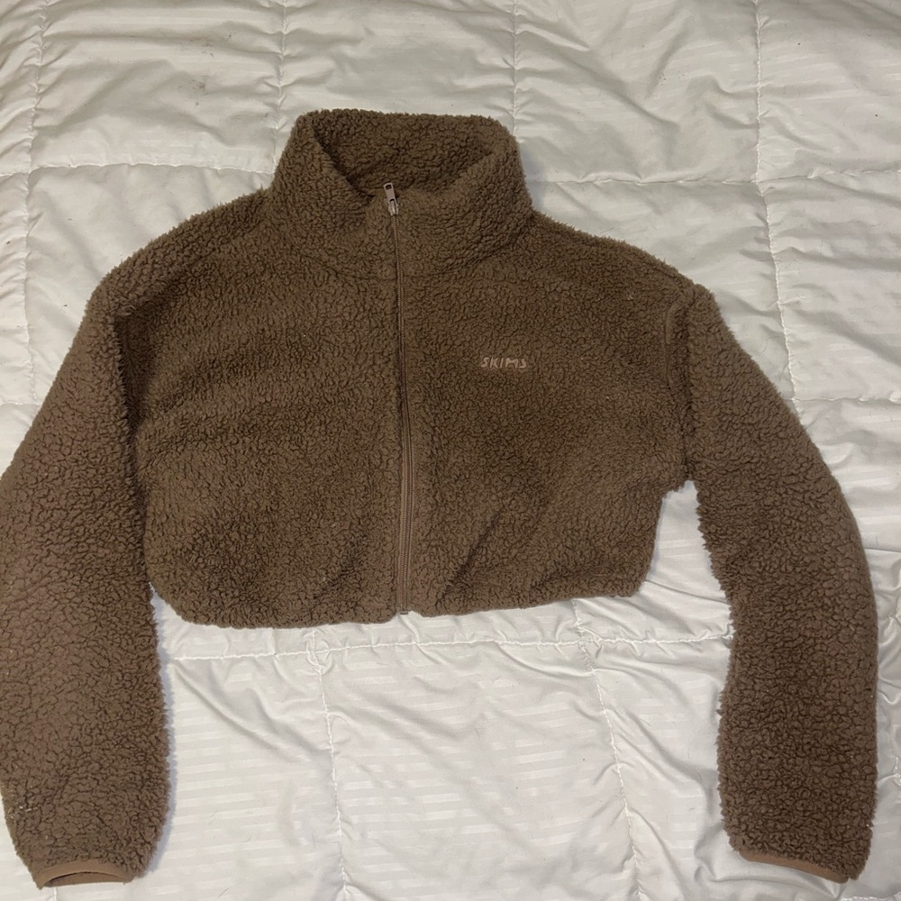 Skims cropped teddy zip up
